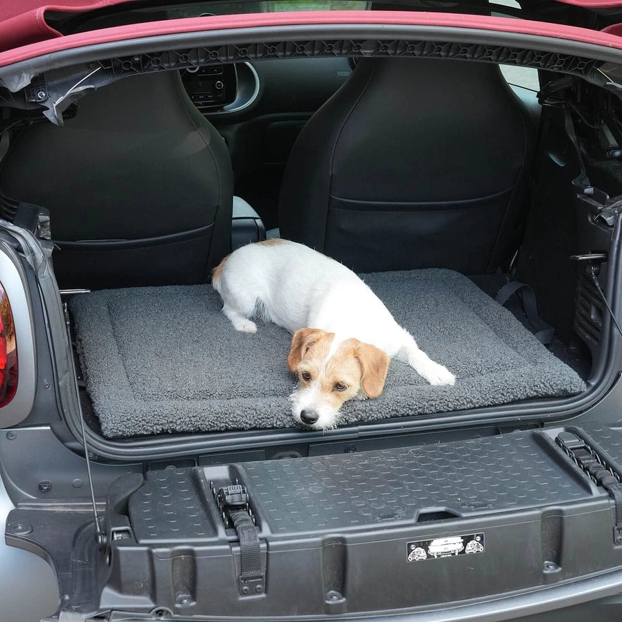 Sammenleggbar reiseseng til hund med teddystoff - grå
