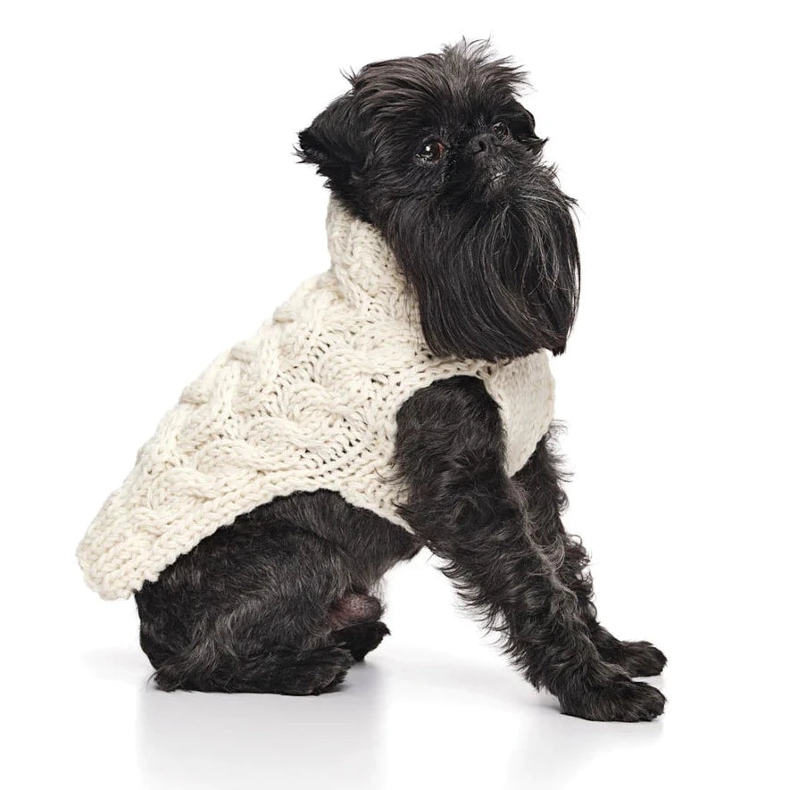 Håndstrikket hundegenser i 100% ull - offwhite