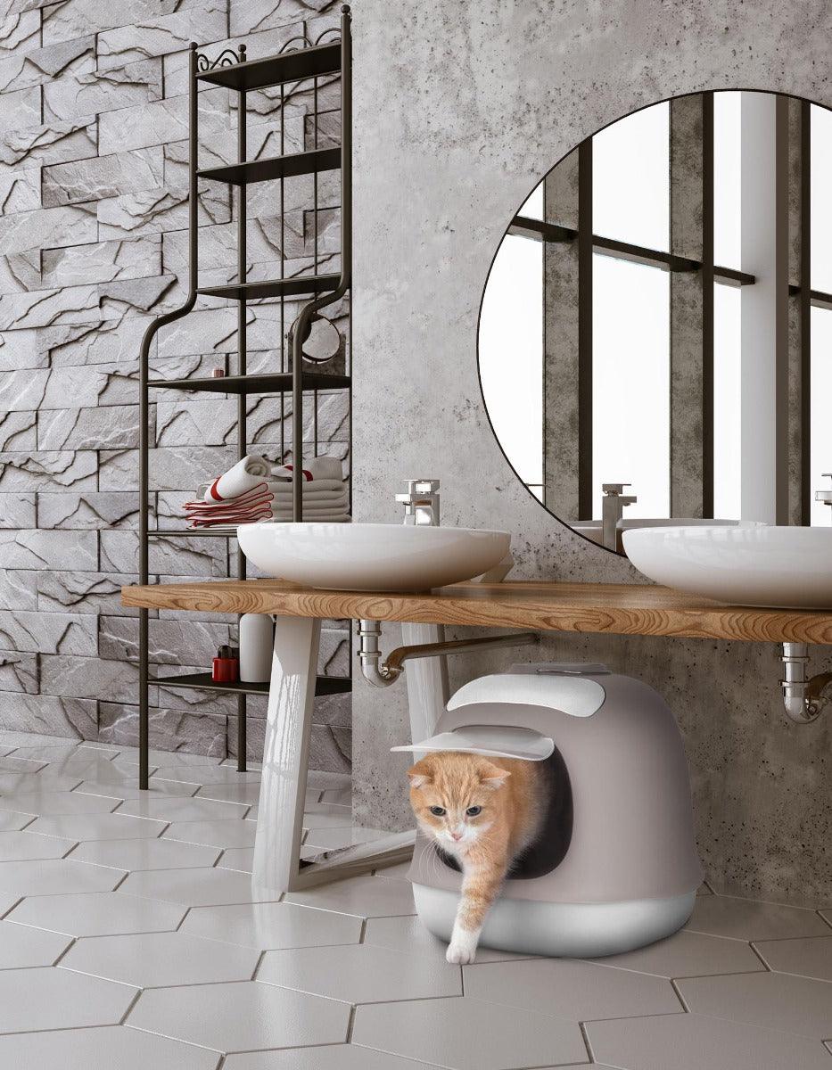 Kattetoalett med tak og kullfilter - beige - Dyrekompaniet