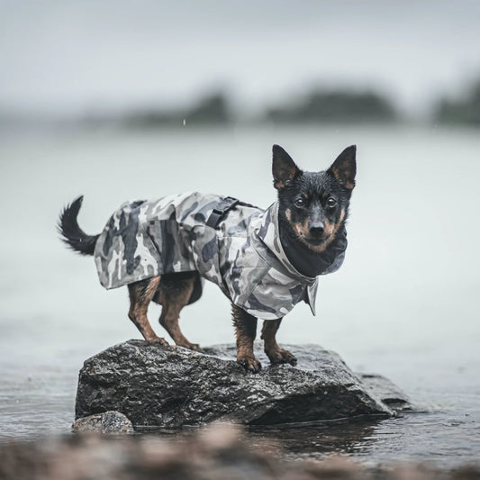 Varmende, reflekterende regndekken til hund - Kamuflasje - Dyrekompaniet