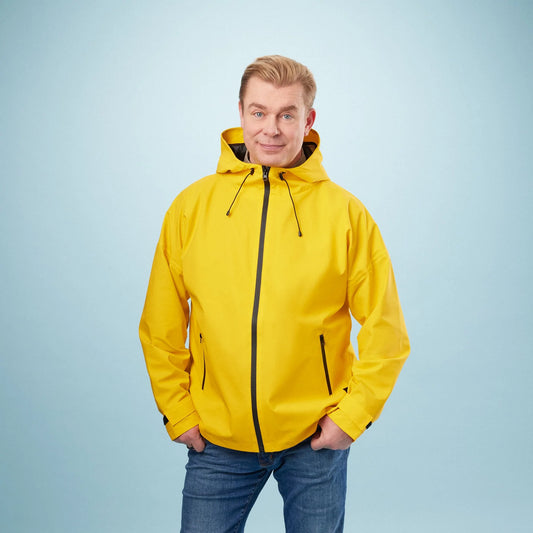 Reflekterende regnjakke herre - gul - Dyrekompaniet